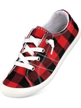 Women's Red Comfort Casual Round Toe Canvas Shoes Fashion Sneaker for Walking